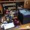 Office and household supplies including file box, Stanley glue gun & glue sticks, Energizer battery