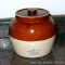 Nice little two quart bean pot with lid by Crown is in good condition. Looks like it has some oil