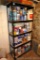 Sturdy metal framed shelving unit is about 34