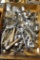 Large box of stainless and silver plate flatware.