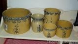 Robinson Ransbottom Pottery of Roseville, OH pottery set includes creamer pitcher, 1 qt crock, 3 qt