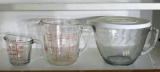 Pampered Chef 8 cup/2 quart batter bowl with lid; Fire King 4 cup glass measure and 1 cup Anchor