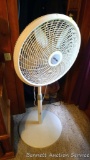 Lasko oscillating adjustable height floor fan has three speeds. Works.