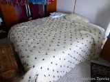 Queen sized mattress and box spring, plus bedding as pictured. Mattress by King Koil looks to be in