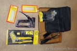 Stanley 4-way keyhole saw, Swingline Power Gun staple gun, Handyman bucket tool pouch, 8-in-1