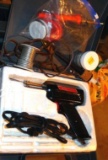 Weller soldering gun, smaller soldering iron, and a wood burner, more. All heat up. Also includes
