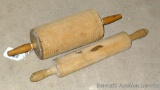 Two wooden rolling pins. Larger one has a tag that reads 'for crackers'. Longest is 17