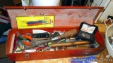 Tool box holds TouchTest bits, hole saws, nail punch set, copper pipe pieces, screwdrivers, more.