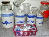 Canister set, plus vases, jars and decorative glass beads. Jars up to 10-1/2