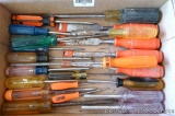 Variety of screw drivers and wood chisels. Longest is 10-3/4