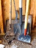 Tree spade, dirt spade, edger, dust pan, cultivator, golf-swing weed cutter