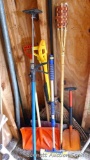 Leaf rake, snow shovels, brush, yard torch, support/cargo bar.