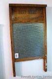 Best Made washboard has a galvanized washboard has nice graphics. Sturdy and in good shape. Measures