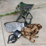 Folding hunting seat; deer stand seat pad; fall harness, 1,000,000 candle power shining light.