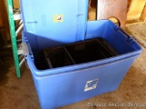 Two 35 gallon totes, one with lid, plus two smaller crates.