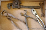 Unique and uncommon combination nippers/pliers, plus a pipe wrench and some other tools.