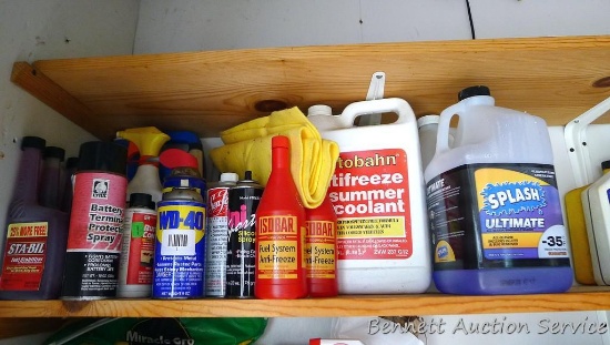 No shipping. Full and partial containers of Antifreeze; windshield washer; WD-40; Sta-Bil; Armor