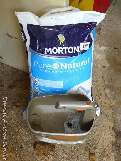 Scotts Wizz Spreader for salt, seed, etc. and a 40 lb. bag of Morton rock salt.