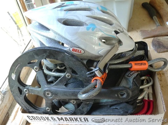 Bell bicycle helmet size 50-57 cm; cable lock; innertubes; bike parts and more.