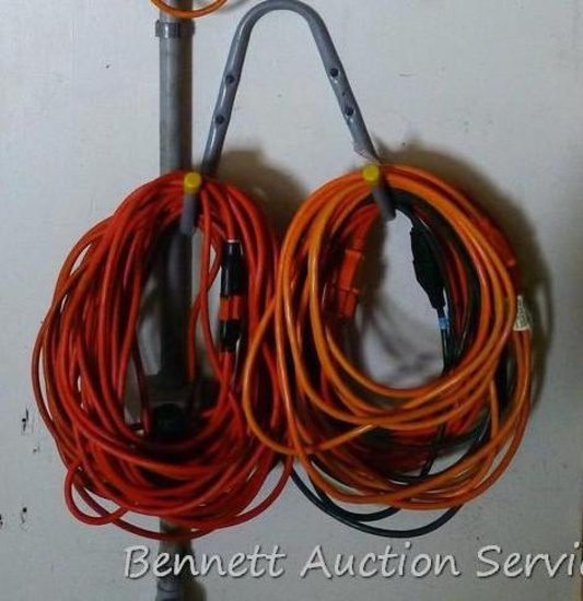 Five extension cords, most have good ends. Largest coil approx. 15".