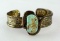 Cuff style bracelet with very light turquoise stone accent, marked 'Jed Brer Sterling'. 2-1/2