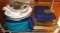 2-1/2 qt. baking dish with lid and insulated carry case; glass pie dishes and baking dishes, largest