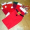 New with tags Mrs. Claus apron from Old Navy; six stockings; a few Santa hats;