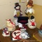 Snowman themed pieces including canister, candle holder, plate, platter, figures up to 22