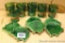 Six vintage green drink glasses along with six ceramic pig coasters by Fidel Bofill. Glasses measure