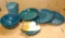 Six pcs. of forest green pottery by Irene Gimeno. Includes dinner plates, pie plate, canister, more.