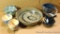 Six pcs. Of blue/green pottery by Irene Gimeno. Handle on one piece is broken, but all others in