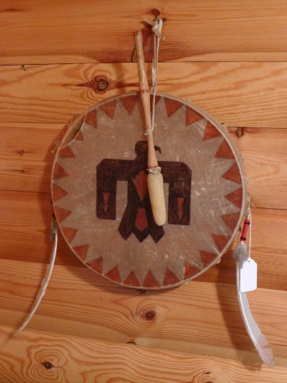 Native American drum is 16" diameter.
