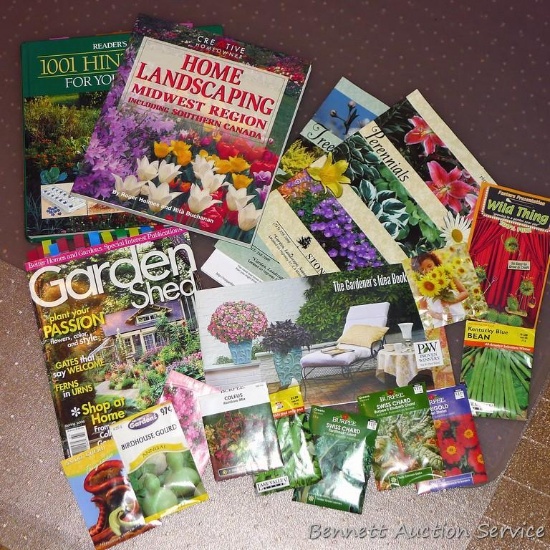 15 qt Sterilite tote holds gardening bools and magazines, plus some seeds. Seeds are expired, may
