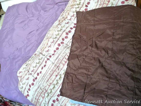 Two down blankets, one poly. Largest is 48" x 60".