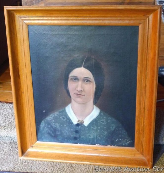 Wooden framed portrait is signed Bettie Stout dated 1896.