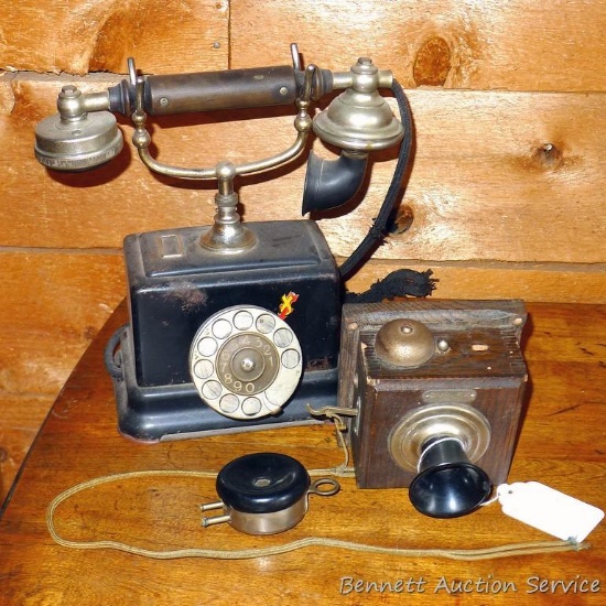 Antique telephone is 10" x 10". On receiver "ALLM. TELEFON A-B L.M. ERICSSON STOCKHOLM SWEDEN".