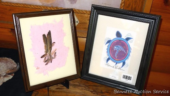 Two fames pieces of artwork, turtle is signed by R. Mark Bruder and measures 10" x 12".