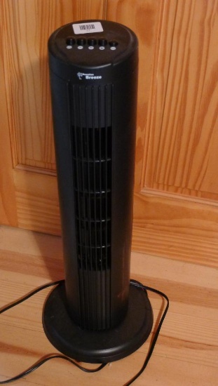 Hawaiian Breeze portable tower fan is 27" tall. Runs and spins.