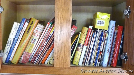Shelf of great cookbooks includes Betty Crocker, Taste of Home, Better Homes & Gardens, Nestle and
