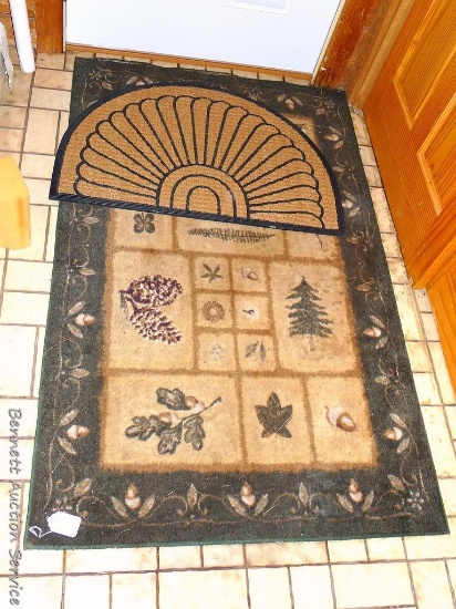 Entry rug is 39" x 63", one edge is frayed; scallop shaped rug is 24" x 36" in good condition.