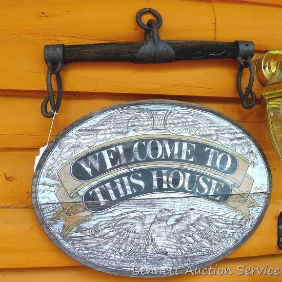 Vintage single tree and a welcome sign. Sign is about 24" x 17".