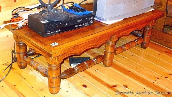 Solid table is 54" x 24" x 15" tall. Looks to be in pretty good condition.