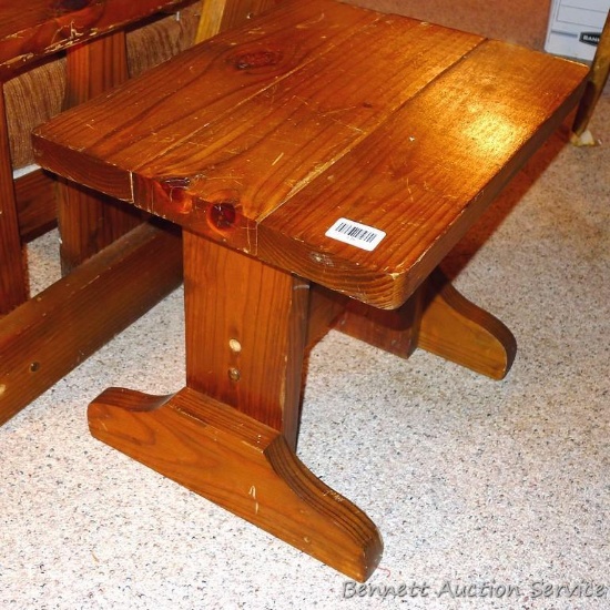 Side table is about 21" x 17" x 18" tall.