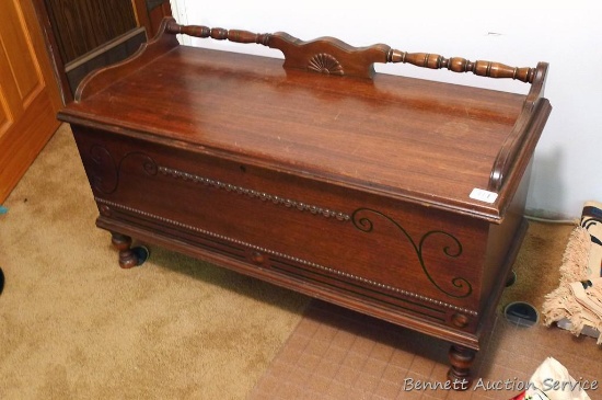 Beautiful cedar chest from Lakeside Craft Shops, Sheboygan, Wis. 45" wide.