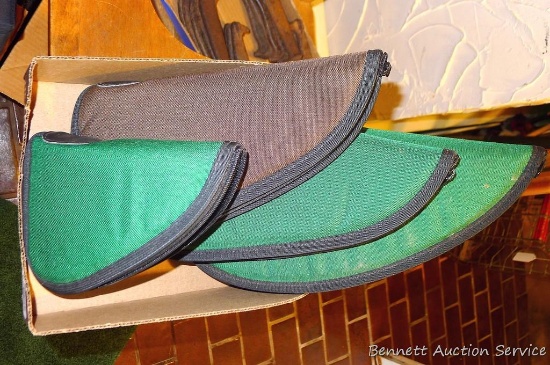 Four padded hand gun cases, appear never used. 15", 13", 12" and 9". One is tagged Wolf River.
