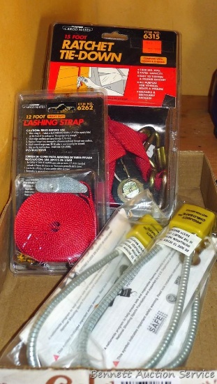 15' ratchet strap, 12' lashing strap, three gun locks.