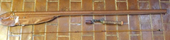 Heddon Pal take-apart fishing pole with original case has a checkered walnut foregrip. 62" long
