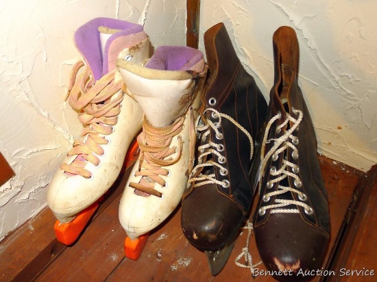 Biltrite vintage men's hockey skates, size 11; plus some vintage girls skates. Mice have been in