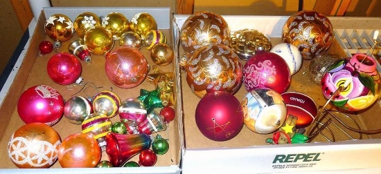 Antique and newer glass Christmas ornaments, up to 4-1/2" diameter.