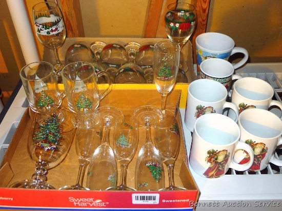 Holiday glassware and mugs - tallest stemmed goblets are nearly 8".